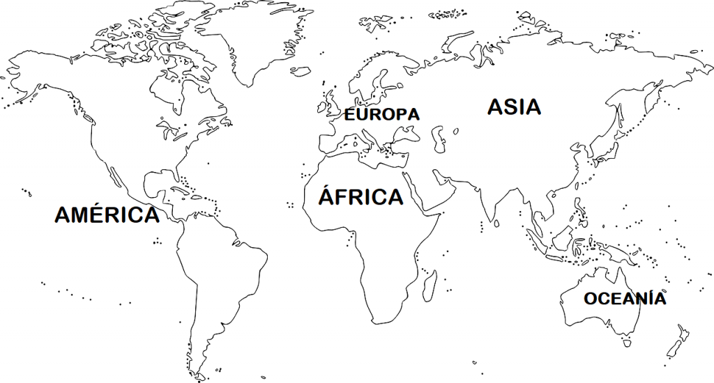mapa mundi continentes blanco y negro