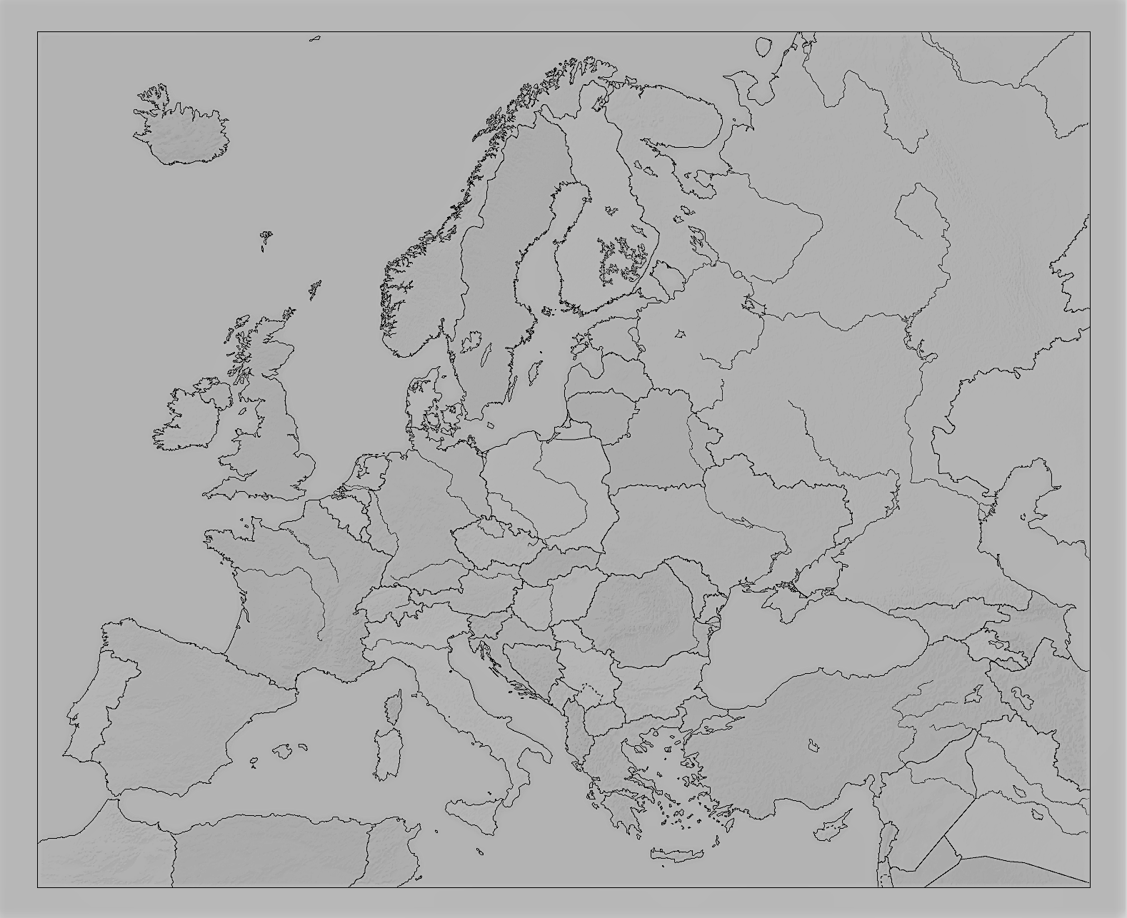 mapa relieve de europa en blanco y negro
