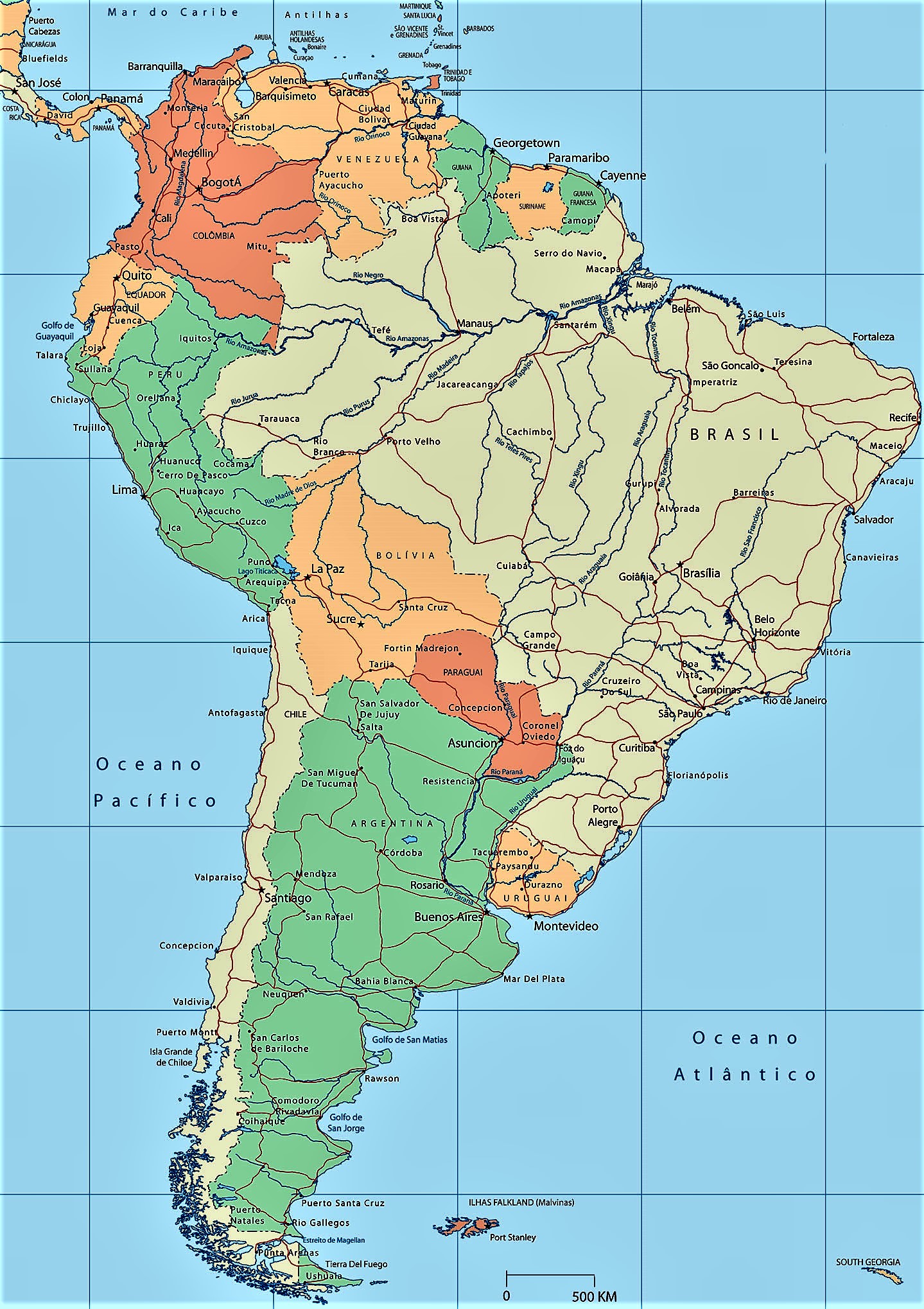 Mapa Politico America Del Sur 