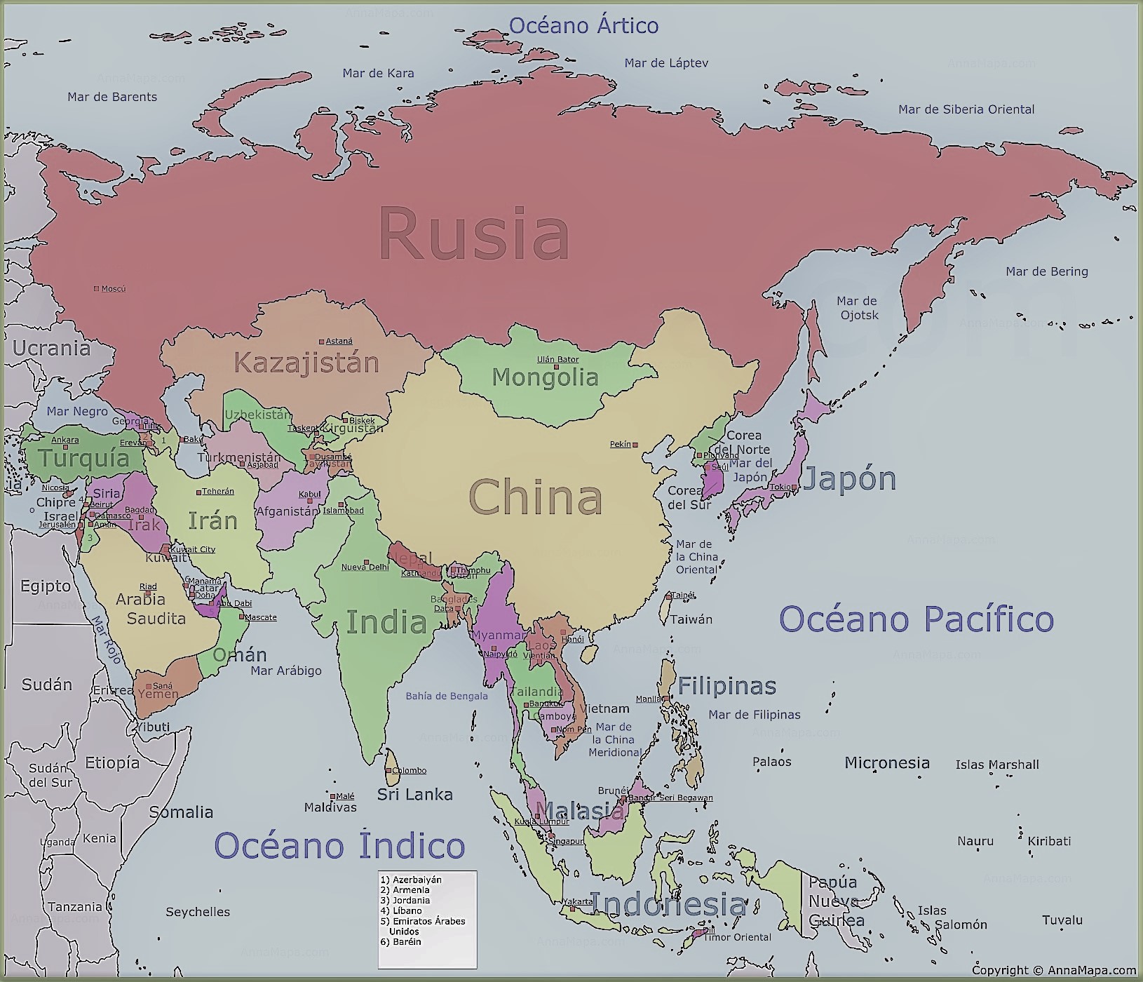 ▷ Mapa de Asia para imprimir | Mapamundi Político | Físico | Mudo | Con  nombres
