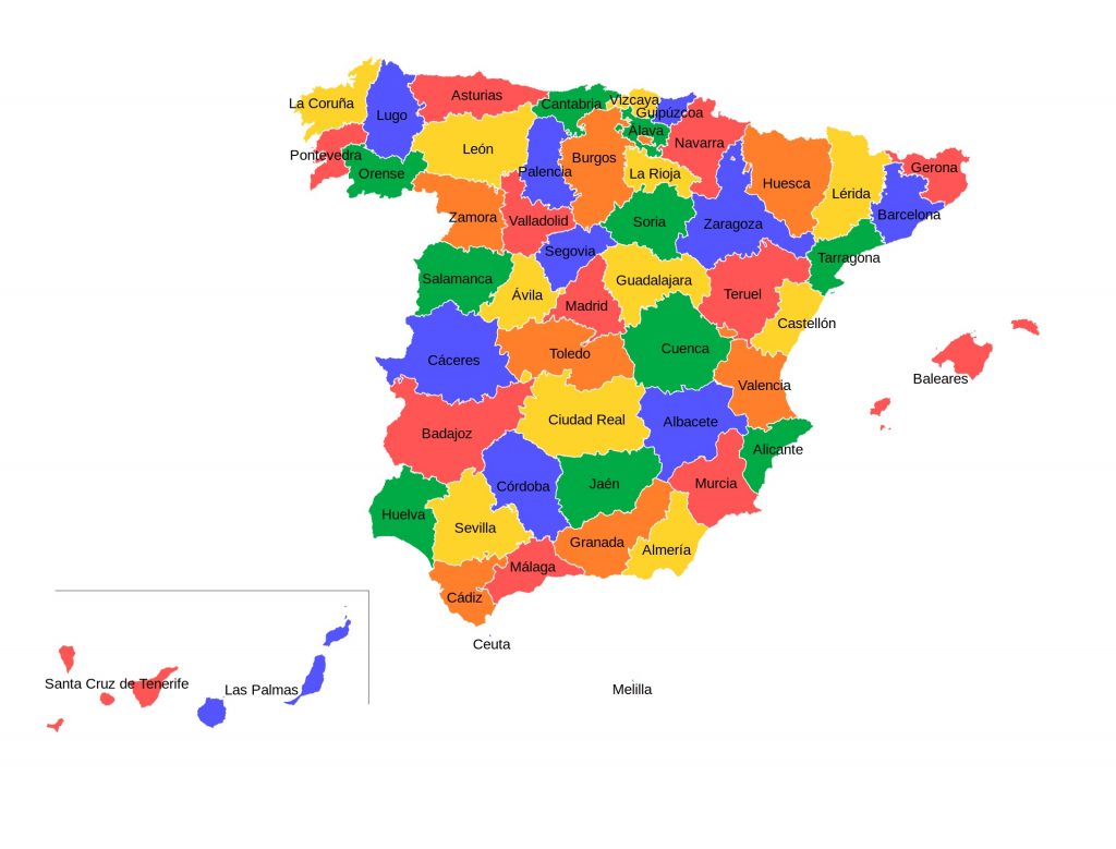 mapa politico españa provincias